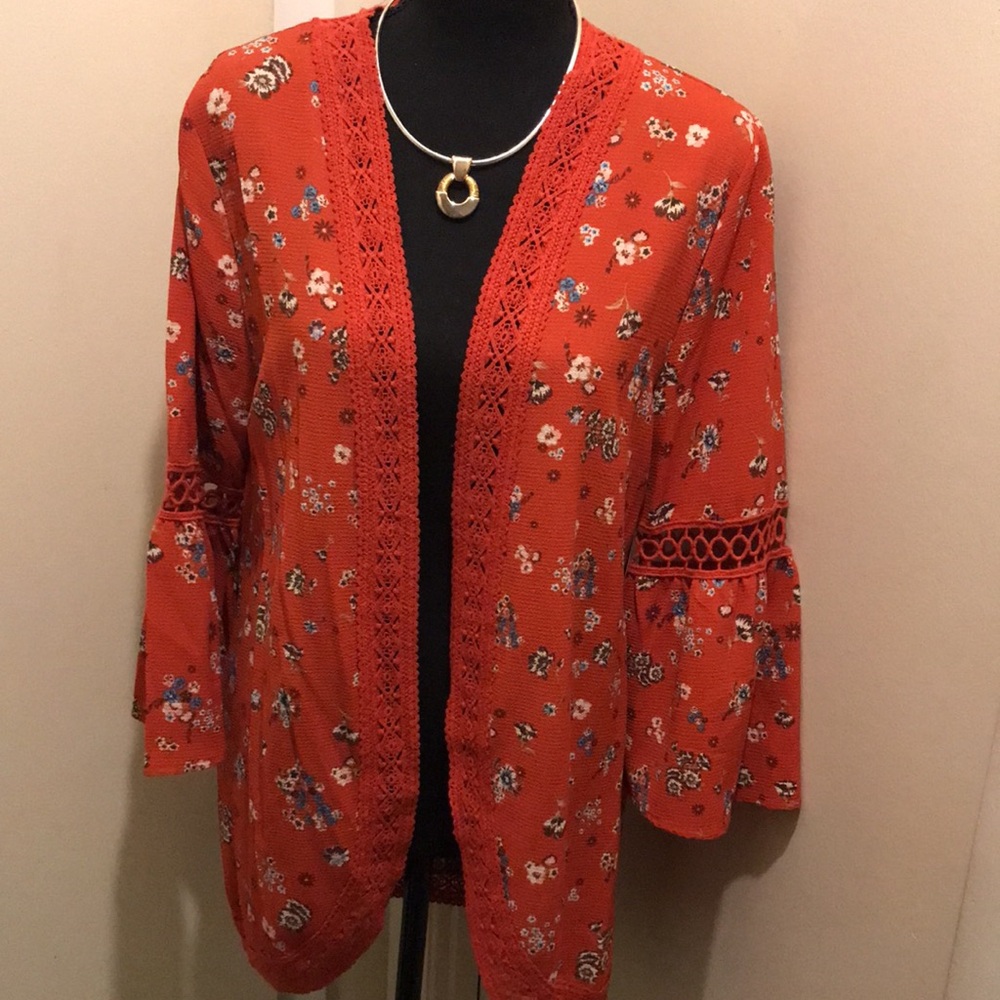 E) NOBO Floral Rust Colored Open-Front 
One-Piece Cardigan - Picture 6 of 11